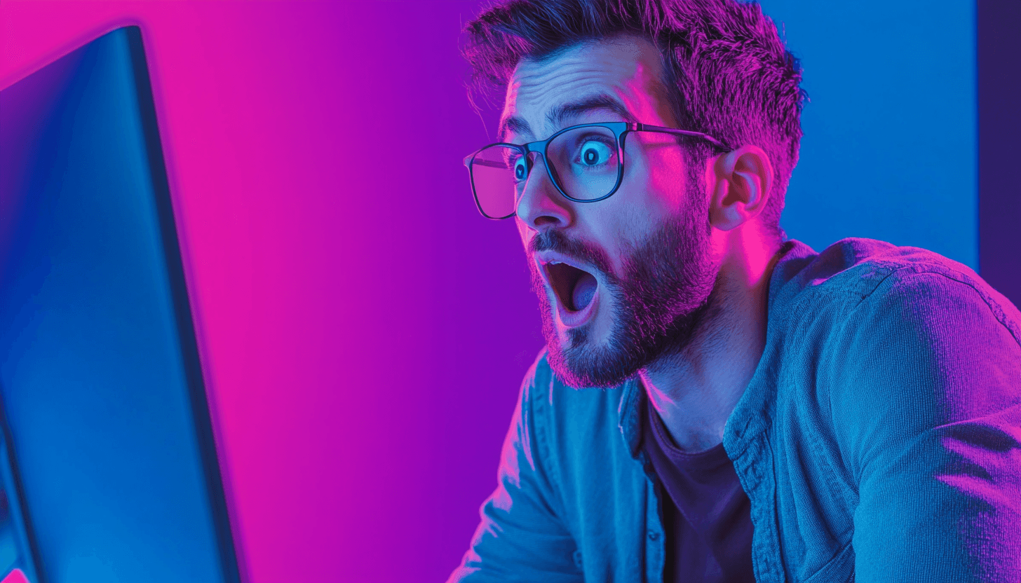 Man looking at conversion rate analytics on computer screen