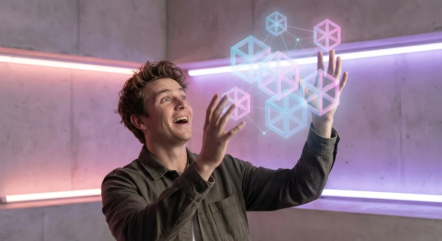 Person manipulating modular building blocks representing ML pipeline components